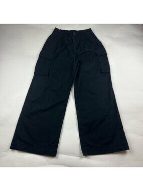 Old Navy Black Canvas High Rise Wide Leg Pull On Cargo Pant S